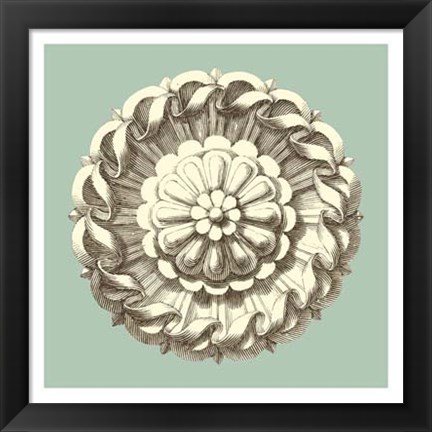 Framed Celadon and Mocha Rosette IV Print