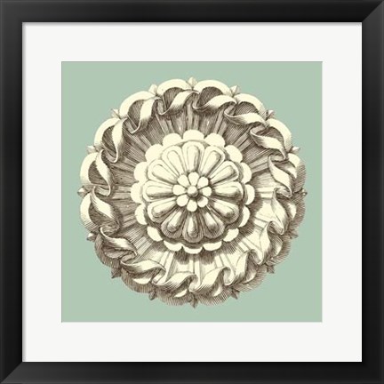 Framed Celadon and Mocha Rosette IV Print