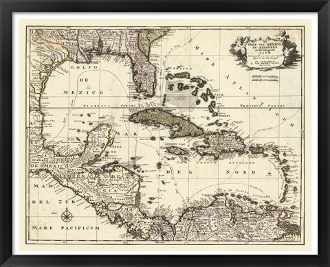 Framed Map of the Gulf of Mexico Print