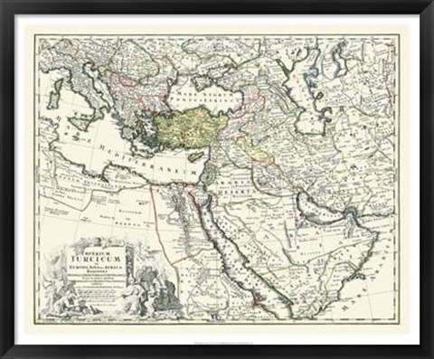 Framed Map of Europe, Asia and Africa Print