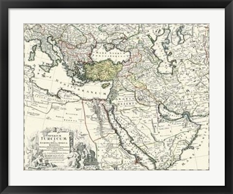 Framed Map of Europe, Asia and Africa Print