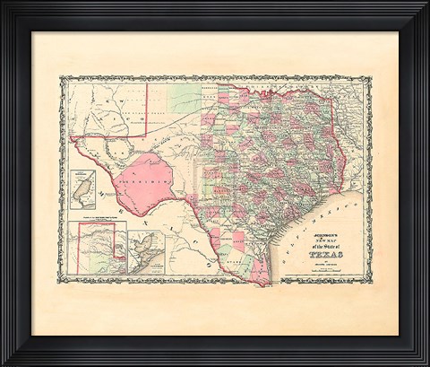 Framed New Map Of The State Of Texas Print