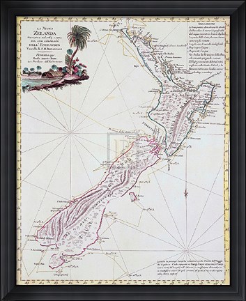 Framed Map Of New Zealand, 1778 Print