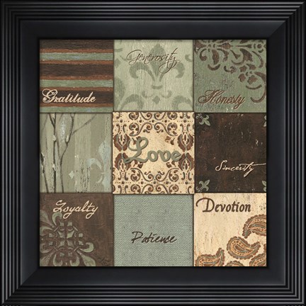 Framed GREEN/BROWN 9 PATCH - love Print