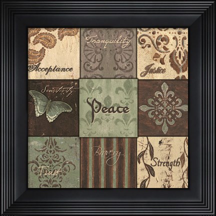 Framed GREEN/BROWN 9 PATCH - peace Print