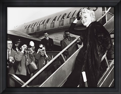 Framed Marilyn Monroe Boards Airplane, New York 1956 Print