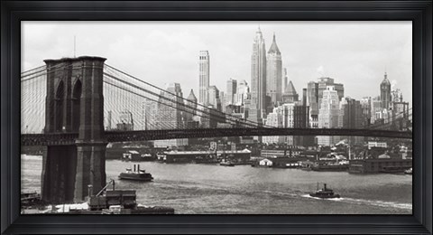 Framed Lower Manhattan &amp; the Brooklyn Bridge, 1937 Print