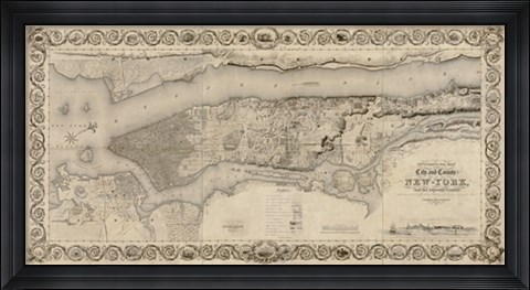Framed City and Country of New York, 1836 Print
