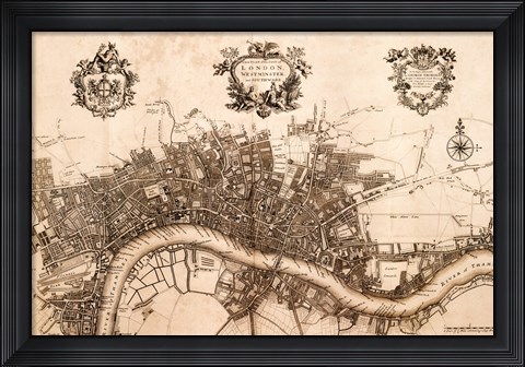 Framed Plan of the City of London, 1720 Print