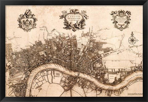 Framed Plan of the City of London, 1720 Print