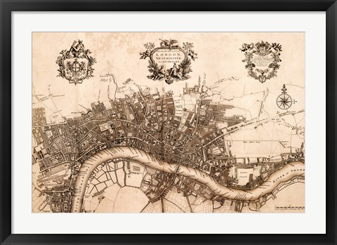 Framed Plan of the City of London, 1720 Print