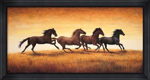 Framed Stallions at Sunset Print