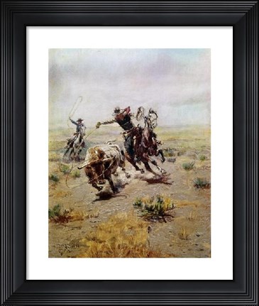 Framed Cowboy Roping a Steer Print