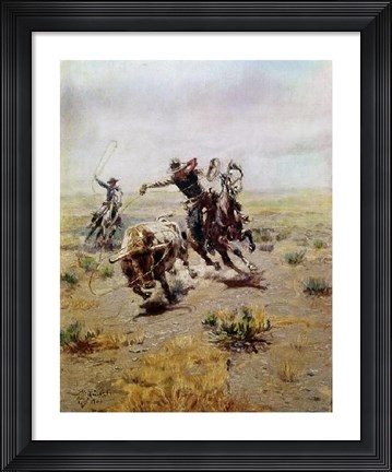 Framed Cowboy Roping a Steer Print