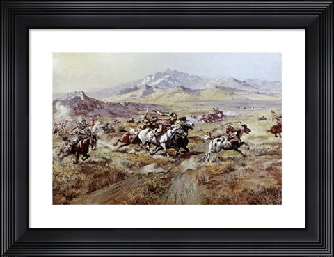 Framed Stagecoach Attack Print