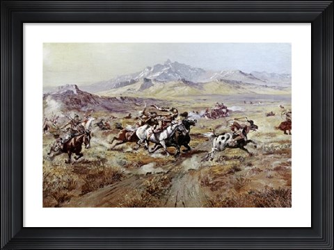 Framed Stagecoach Attack Print