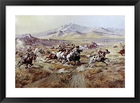 Framed Stagecoach Attack Print