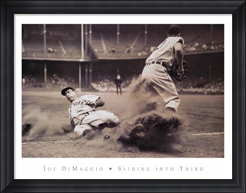Framed Joe DiMaggio Sliding Into Third Print