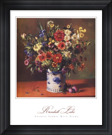 Framed Chinese Florals with Plums Print