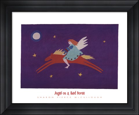 Framed Angel on a Red Horse Print