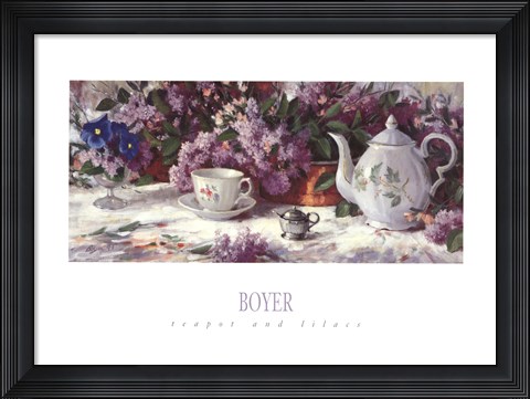 Framed Teapot and Lilacs Print