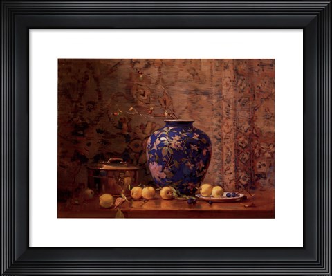 Framed Oriental Vase with Crab Apples Print