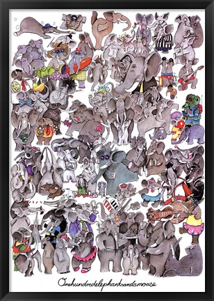 Framed 100 Elephants and a Mouse Print