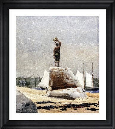 Framed Boy Hailing Schooners Print