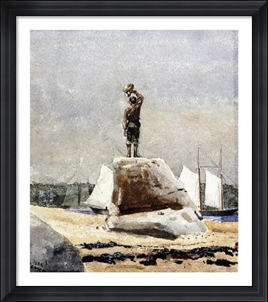 Framed Boy Hailing Schooners Print
