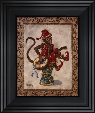 Framed Monkey With Mandolin Print