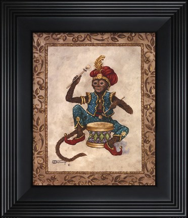 Framed Monkey With Drum Print