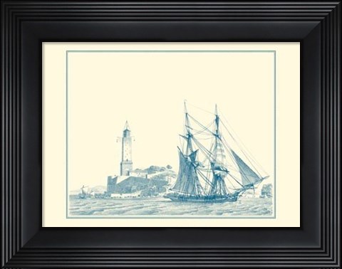 Framed Sailing Ships in Blue I Print
