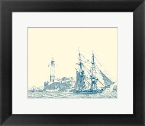Framed Sailing Ships in Blue I Print