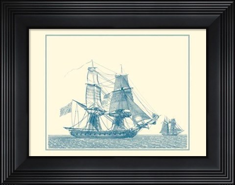 Framed Sailing Ships in Blue II Print