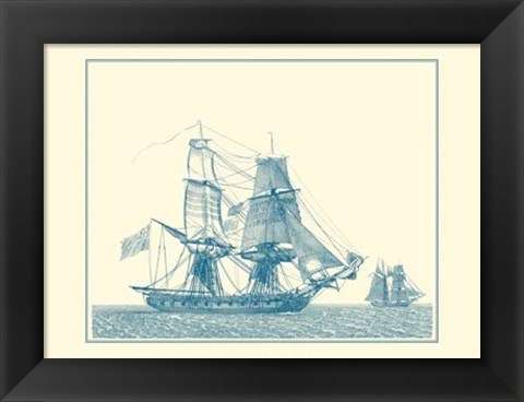 Framed Sailing Ships in Blue II Print