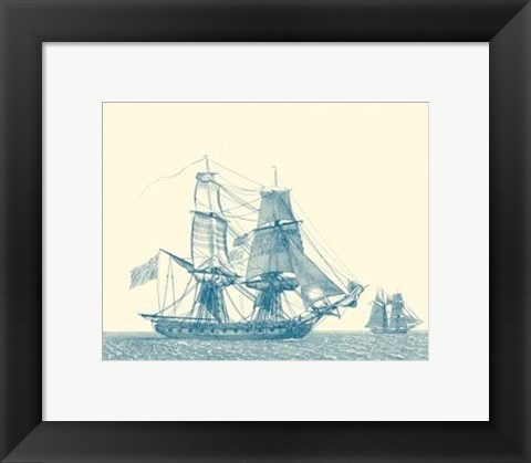 Framed Sailing Ships in Blue II Print