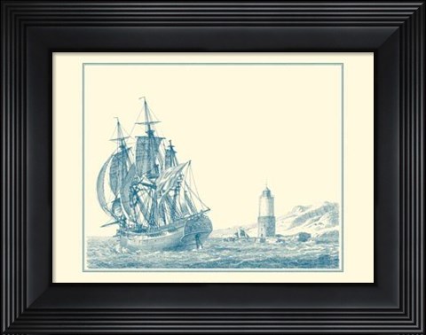 Framed Sailing Ships in Blue III Print