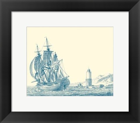 Framed Sailing Ships in Blue III Print