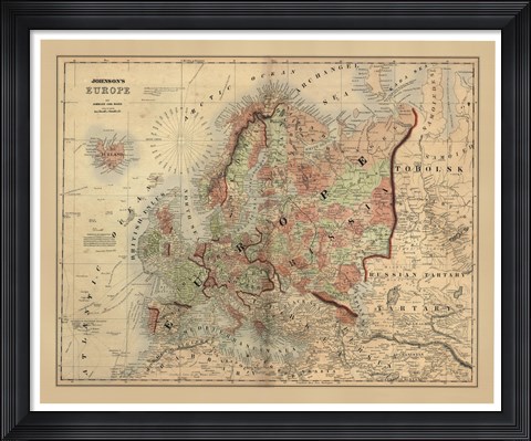 Framed Antique Map of Europe Print