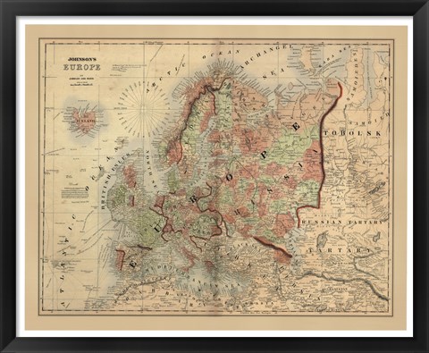 Framed Antique Map of Europe Print