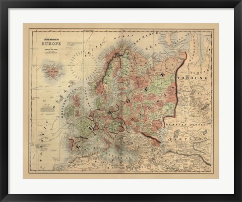 Framed Antique Map of Europe Print