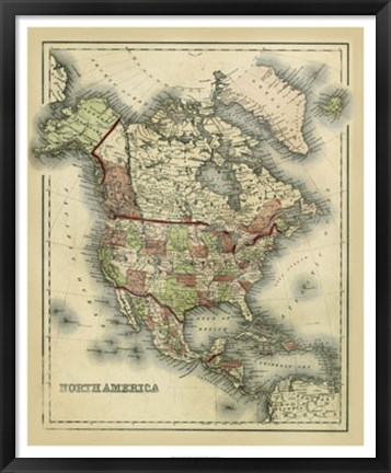 Framed Antique Map of North America Print