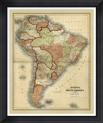 Framed Antique Map of South America Print