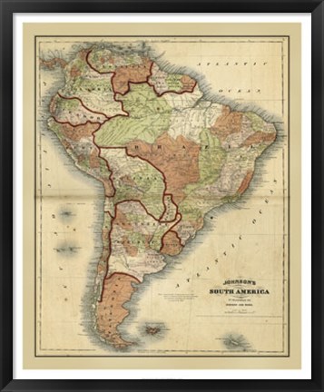 Framed Antique Map of South America Print