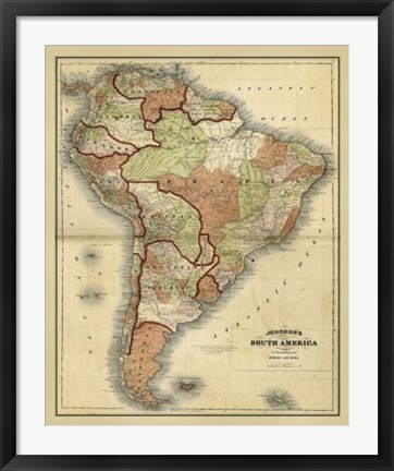 Framed Antique Map of South America Print