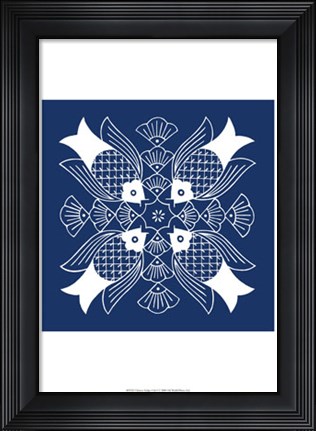 Framed Chinese Indigo Fish I Print