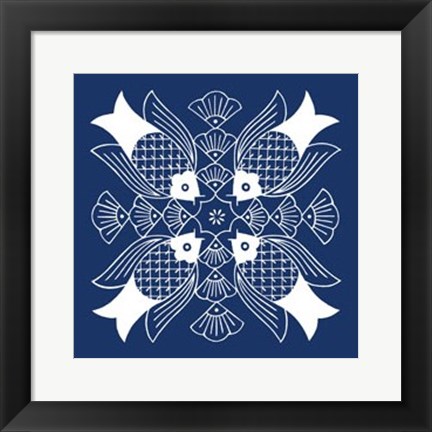 Framed Chinese Indigo Fish I Print