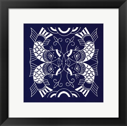 Framed Chinese Indigo Fish II Print