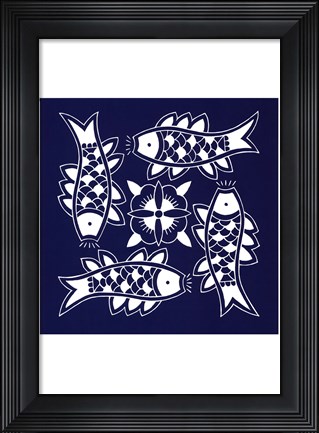 Framed Chinese Indigo Fish III Print