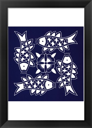 Framed Chinese Indigo Fish III Print